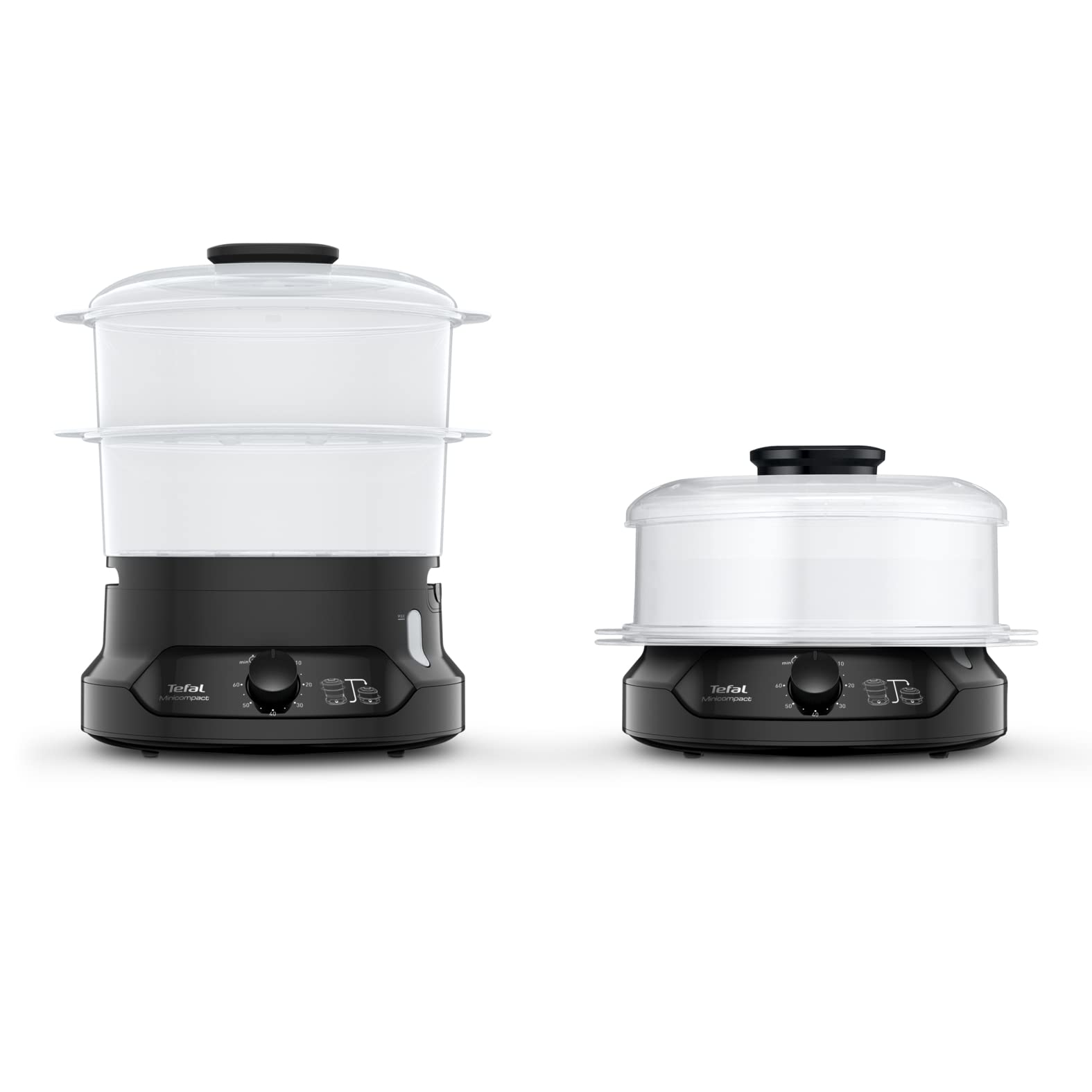 TEFAL STEAM COOKER BLACK , 1 year warranty طباخ بخار ميني كومباكت من تيفال، سعة 800 واط، 2 وعاء، وعاء للارز، اسود TEFAL STEAM COOKER BLACK , 1 year warranty طباخ بخار ميني كومباكت من تيفال، سعة 800 واط، 2 وعاء، وعاء للارز، اسود